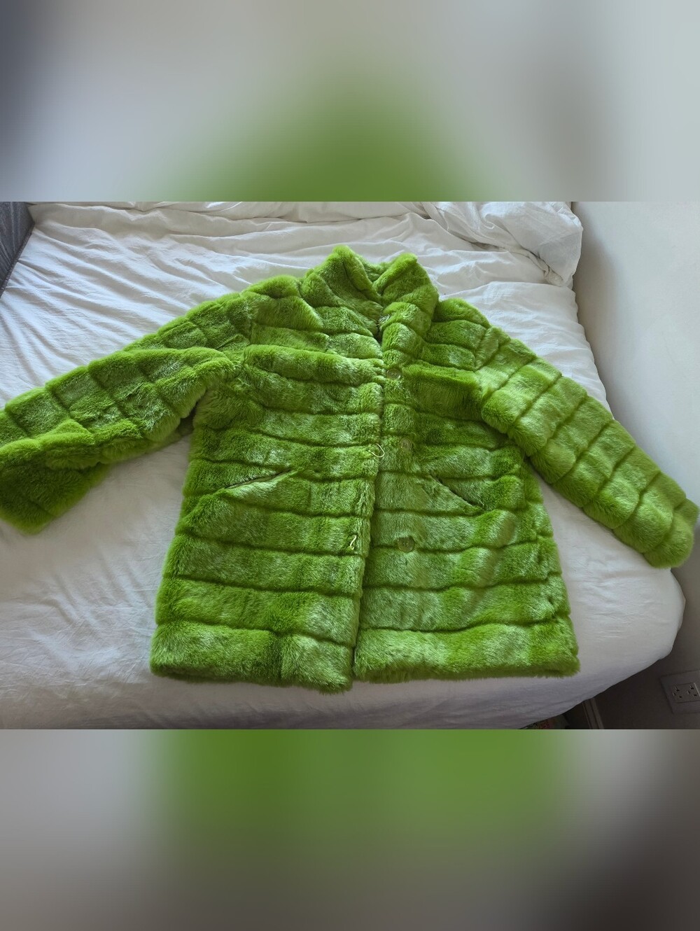 Vibrant Lime Green Faux Fur Coat
